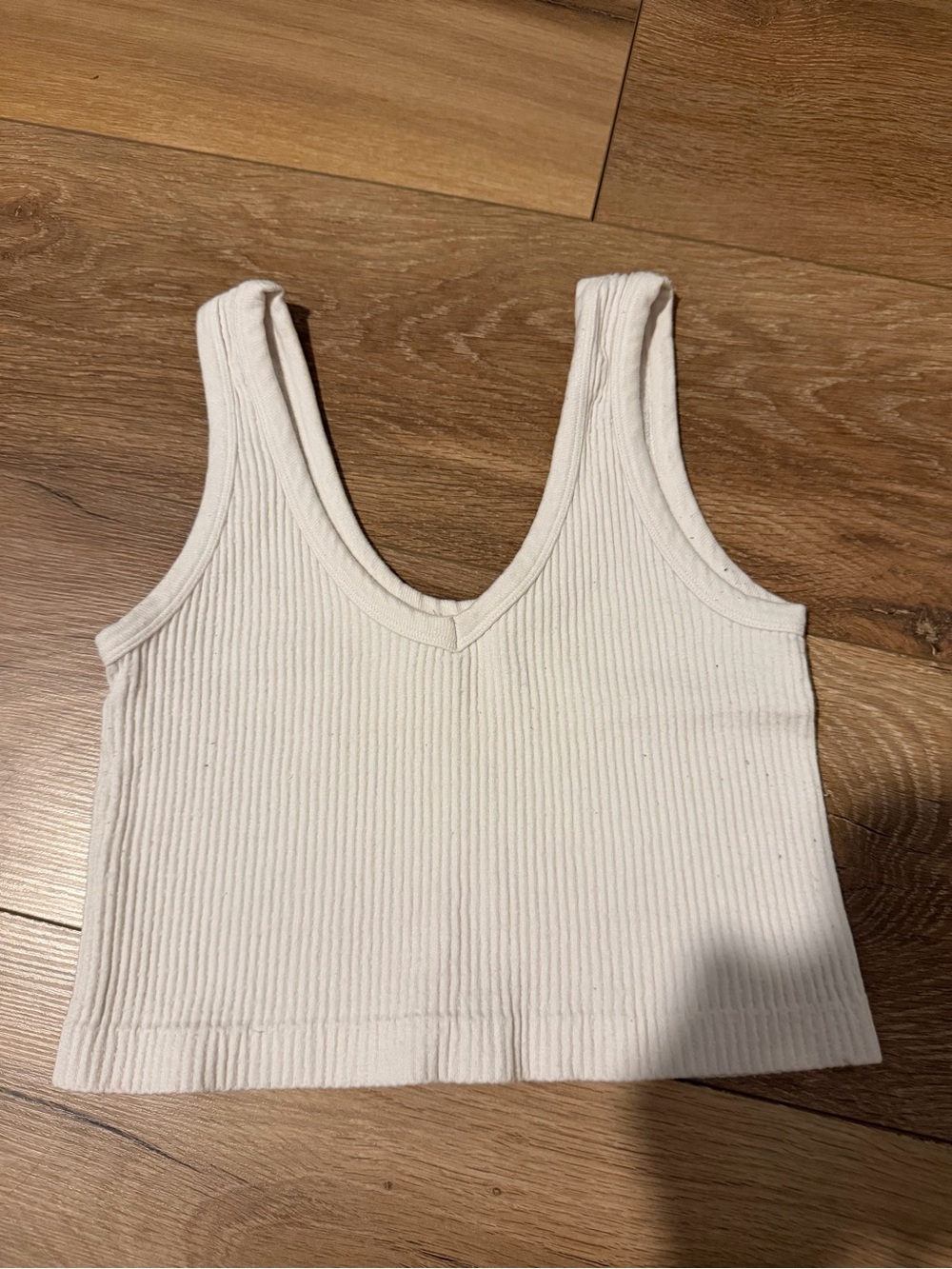 Dry Goods White Ribbed V-Neck Crop Tank